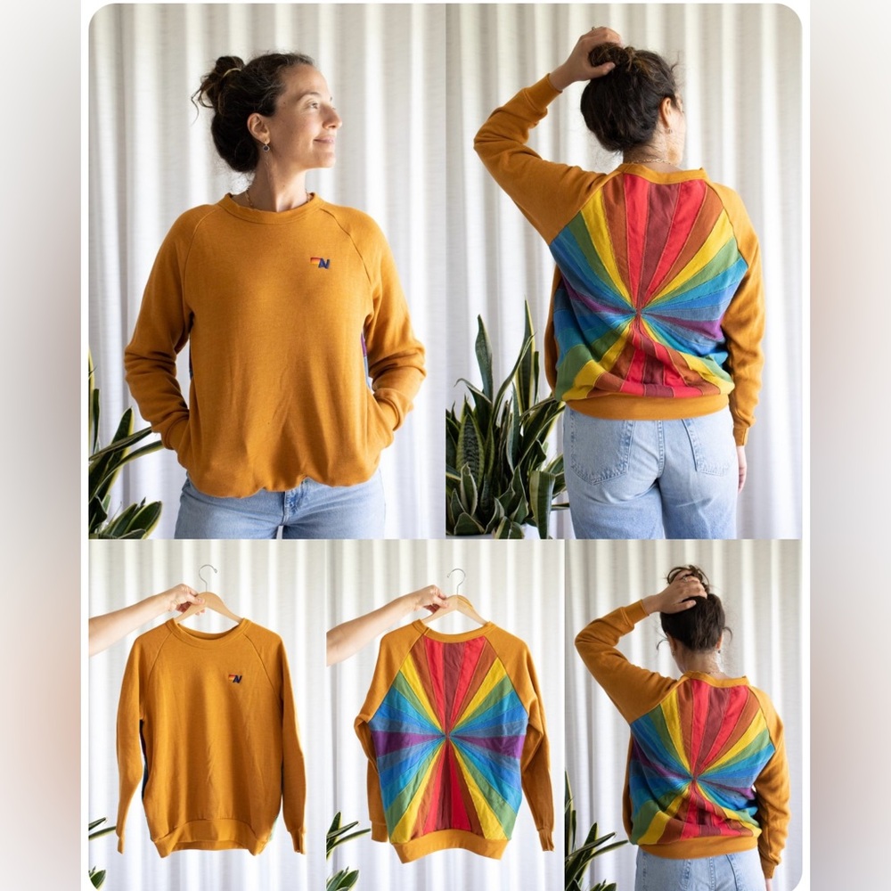 Aviator Nation Sunburst Crewneck Sweatshirt with Pockets. Size Large 🌈🧡